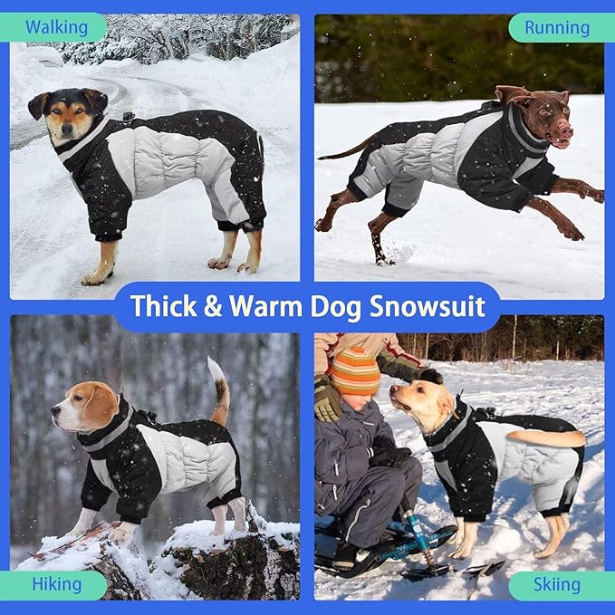 MIGOHI Full Body Dog Coat - Warm Reflective Small Dog Winter Coat with Harness, Turtleneck Fleece Jacket for Dogs,Four-Leg Windproof Puffer Jackets Snowsuit with Zipper for Small Medium Large Dogs,XS