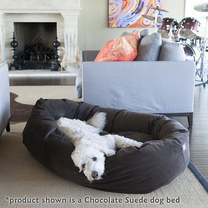 Majestic Pet 32 Inch Suede Calming Dog Bed Washable 32x23x7 (Inch) – Cozy Soft Round Donut Dog Bed with Spine Support for Dogs to Rest Their Head -Pet Bed Medium – Stone