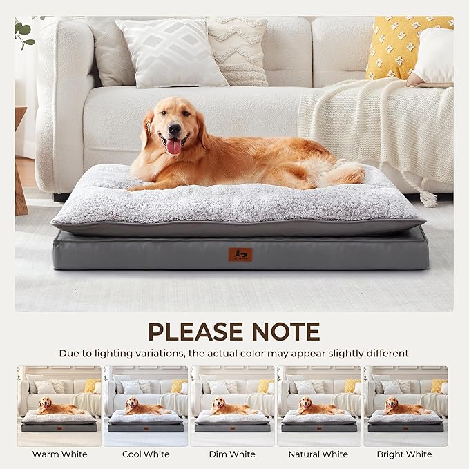 Orthopedic Dog Bed for Ctrate, Waterproof PillowTop Pet Bed for Medium Large Size Dogs, Egg-Crate Foam Dog Crate Mat with Removable Washable Cover, 2-Layers Kennel Pad 55"L x 42"W, Dark Grey