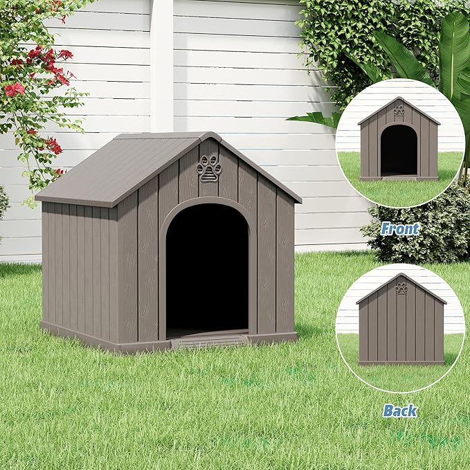 Dog House Outdoor Indoor, Weatherproof Insulated Dog House with Elevated Floor and Air Vents for Small to Medium Dogs,Easy Clean and Assemble (Grey1, 26.18''L × 24.02''W × 25.98''H)