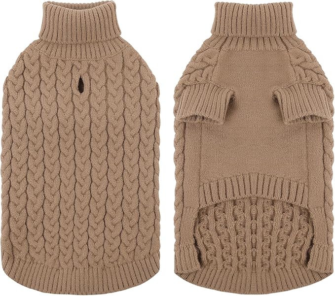 SAWMONG Dog Sweater, Dog Sweaters for Large Dogs Girls Boys, Pullover Turtleneck Knitted Doggy Sweatshirt, Cold Weather Pet Clothes(Khaki, Large
