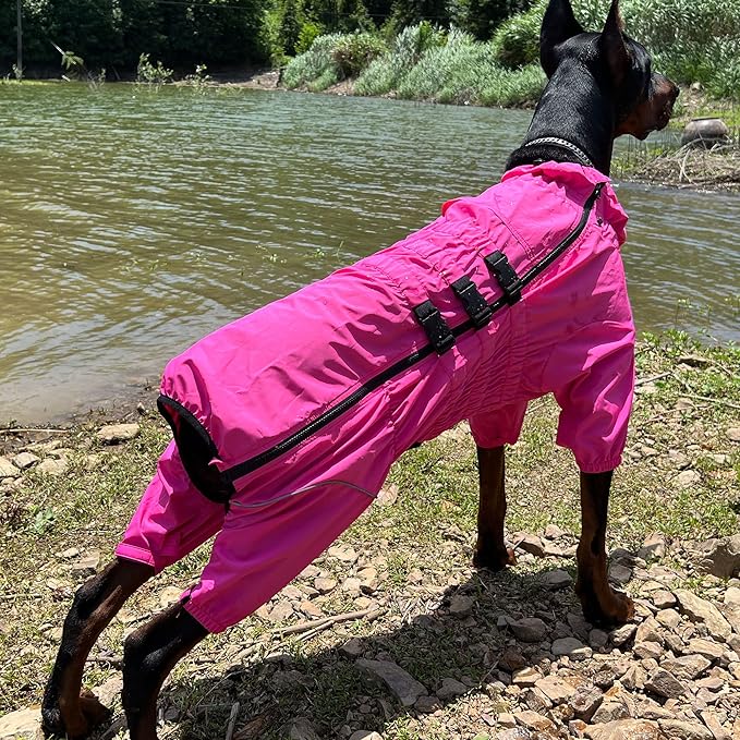Dogs Waterproof Jacket, Lightweight Waterproof Jacket Reflective Safety Dog Raincoat Windproof Snow-Proof Dog Vest for Small Medium Large Dogs Rosered 4XL