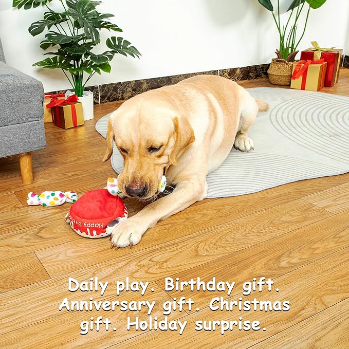 Hollypet Hide and Seek Squeaky Dog Toy, Designed Interactive Puzzle Plush Stuffed Puppy Toys,Cake