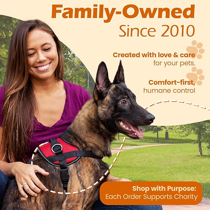 Bark Appeal Red No-Pull Dog Harness for Small to Medium Sized Pets – Adjustable, Reflective Vest with 3 Leash Clips for Added Control, Easy Walks & Training – Medium