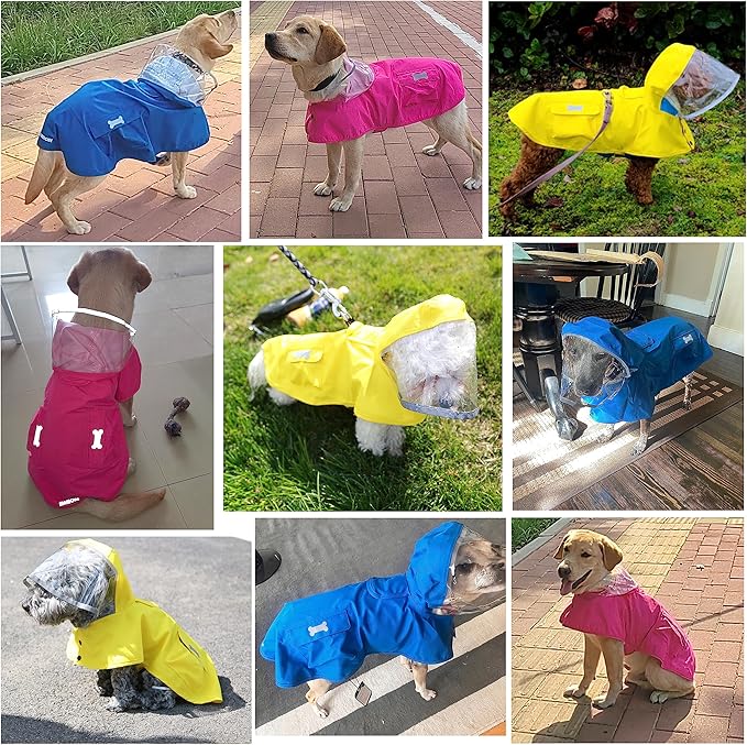 Waterproof Dog Raincoat, Adjustable Reflective Lightweight Pet Rain Clothes with Poncho Hood (4X-Large, Yellow)