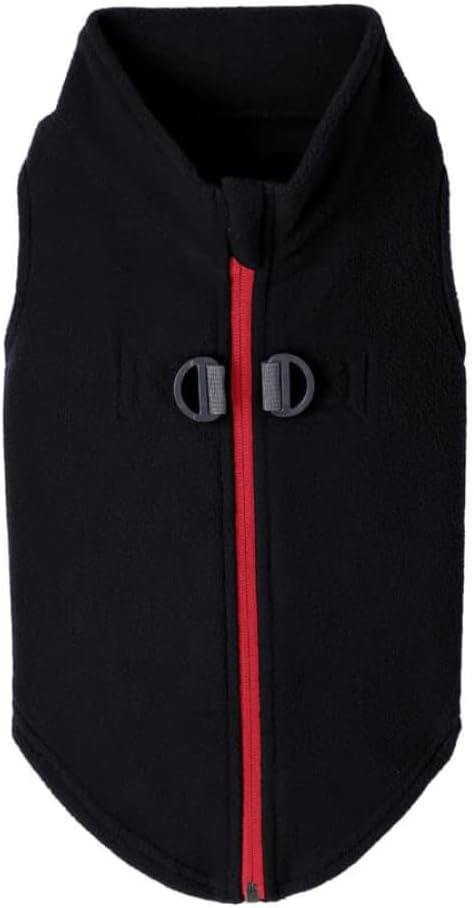 Gooby Zip Up Fleece Dog Sweater - Black, X-Large - Warm Pullover Fleece Step-in Dog Jacket with Dual D Ring Leash for Small to Medium Dogs