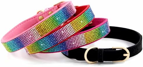 Serijoars Small Dog Collar with Rhinestone Crystal Diamond Colorful Bling Girl Puppy Cat Collars (S, Pink2)