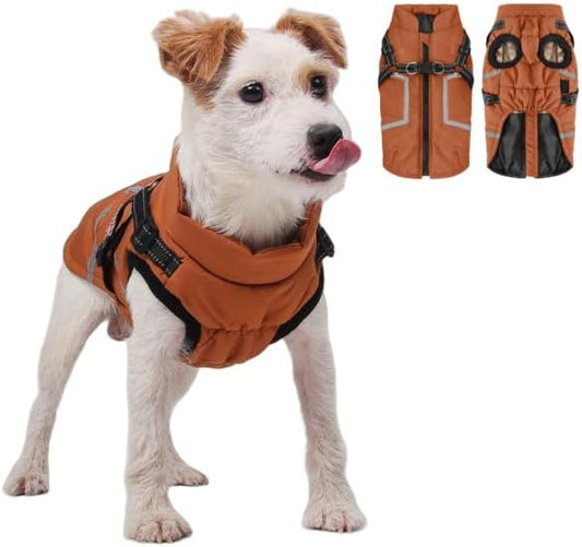 Warm Dog Coat Reflective Jacket, Waterproof Winter Coat for Dogs Turtleneck Dog Clothes for Cold Weather (Yellow, L(Chest:15.7-18.9",Neck:(15.3"))