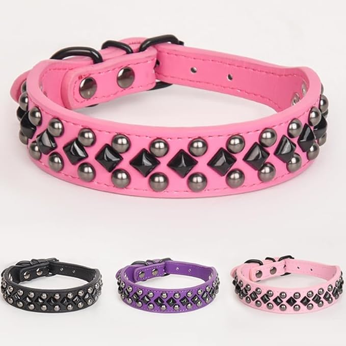 Serijoars Spiked Studded PU Leather Dog Collar for Small, Medium, Large Breeds, Pit Bull, Bully, Husky, Terrier, Adjustable (Black, XXL (50-57CM))