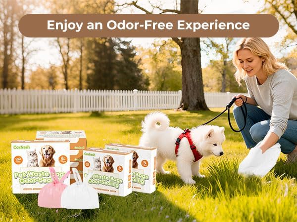 Odor-Sealing Dog Poop Bags with Handles, 100-Count Large Capacity (8L) Pet Waste Bag, Unscented Poop Bags for Dogs or Cat Litter, Conceals Smell & Mess(Pink)