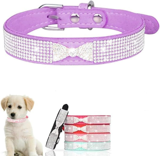Serijoars Small Dog Collar with Rhinestone Crystal Diamond Colorful Bling Girl Puppy Cat Collars (L, Purple3)