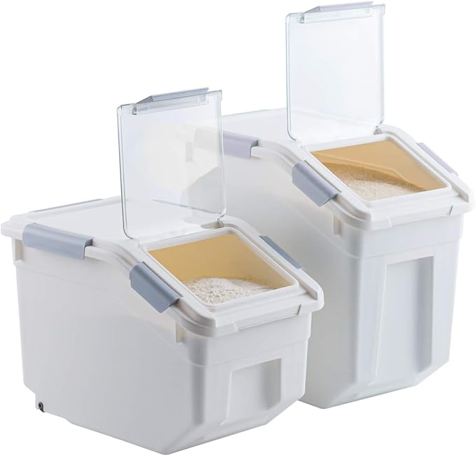 LISM 2 Pack Dog Food Storage Container with Scoop,Large Airtight Pet Dog Food Bin,Container for Dog Treats Rice,Dog Cat Dry Food Bin,Baking Supplies,Flour,Rice,Kitchen Pantry Cereal(10 LB)