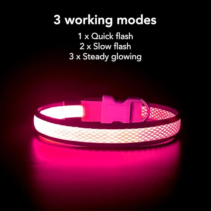YFbrite Light up Dog Collar, USB Rechargeable LED Puppy Collar Super Bright Adjustable Glowing Dog Lights for Night Walking (Pink, Small)