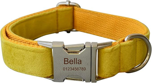 Dog Collar Custom Personalized Engraved Name and Phone Number for Puppy Small Medium Large Pets (XL, Yellow)