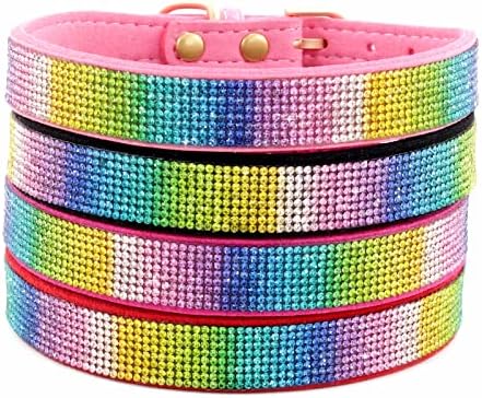 Serijoars Small Dog Collar with Rhinestone Crystal Diamond Colorful Bling Girl Puppy Cat Collars (XS, Pink2)