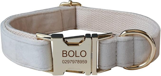 Dog Collar Custom Personalized Engraved Name and Phone Number for Puppy Small Medium Large Pets (L, Cream)