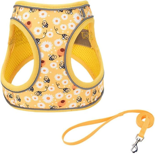 Step in Dog Harness and Leash Set, Flower Adjustable Easy Walk Puppy Harnesses, Soft Mesh Pet Vest Harness Small Size Dog Adjustable No Pull Dog Harness for Small Medium Dogs(Bee, M)
