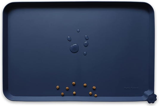 Hoki Found Silicone Pet Food Mats Tray - High-Lips Pet Dog Cat Bowl Mats - Dog Pet Cat Feeding Mat - Waterproof Dog Cat Food Mats -Pet Water Mats for Floors - French Navy