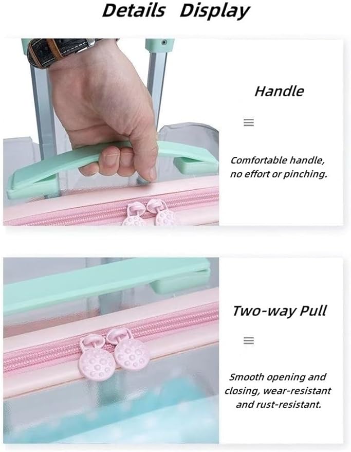 Rolling Pet Trolley Case, Portable Hard Shell Pet Carrier, Clear Plastic Cat Travel Box, Suitable for Cats and Dogs(Pink,11.4 * 16.1 * 25.2in)