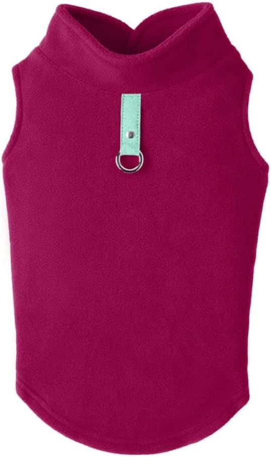 Gooby Fleece Vest Dog Sweater - Fuchsia, X-Large - Warm Pullover Fleece Dog Jacket with O-Ring Leash for Small to Medium Dogs