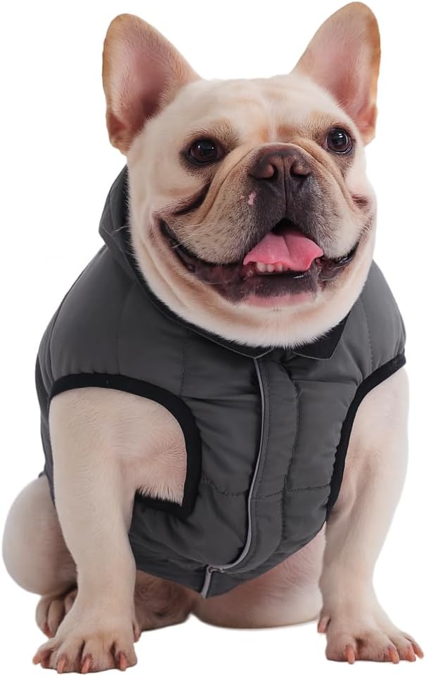 PetWarm Reversible Dog Cold Weather Coats, Waterproof Dog Puffer Vest, Vest for Dogs with Hook-and-Loop Strap, Windproof Outdoor Coat for Winter Walks and Snowy Days, Grey, XS
