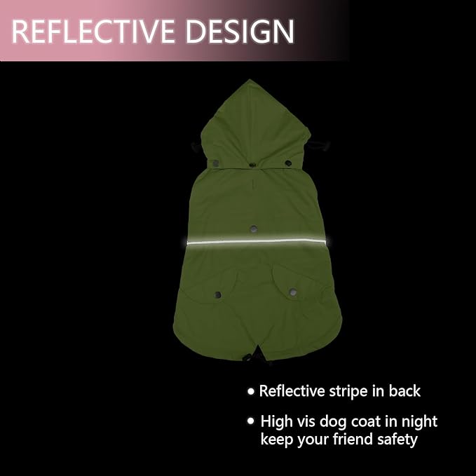 Dog Raincoat Waterproof Raincoats Dog rain Jacket Buttons Zipper Hood Drawstring Suitable for Small Medium Yorkie Terrier Schnauzer Poodle Border Collie Labrador 8lbs to 80lbs Green XL