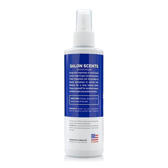 Bark2Basics Salon Scents Pet Grooming Cologne - 8 oz, Natural Professional Groomer Grade Perfume Deodorant for Dogs and Cats, Long Lasting, Deodorizing (Blueberry Pie)