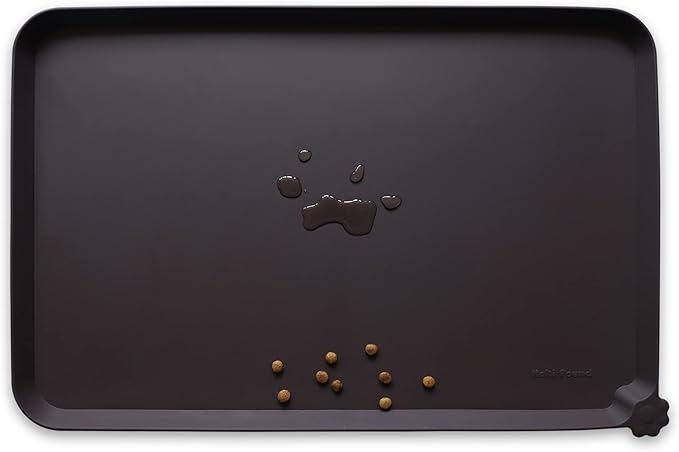 Hoki Found Large Silicone Pet Food Mat - Non Slip, Waterproof Dog Cat Bowl Mat - Dark Oak