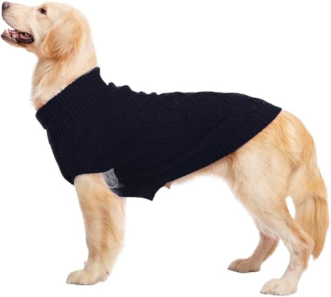 Mihachi Turtleneck Dog Sweater - Winter Coat Apparel Classic Cable Knit Clothes with Leash Hole for Cold Weather, Ideal Gift for Pet in New Year Navy Blue 2XL