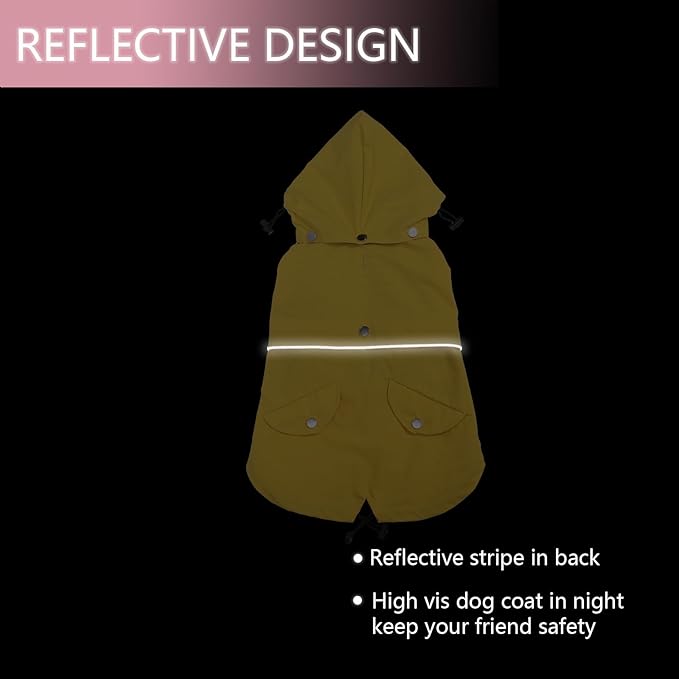Dog Raincoat Waterproof Raincoats Dog rain Jacket Buttons Zipper Hood Drawstring Suitable for Small Medium Yorkie Terrier Schnauzer Poodle Border Collie Labrador 8lbs to 80lbs Yellow M