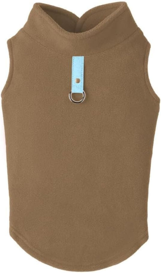Gooby - Fleece Vest, Small Dog Pullover Fleece Jacket with Leash Ring, Clay, Large