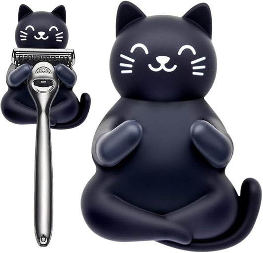 Cat Holder Shaver Organizer, Black Cat Bathroom Decor Razor Holder Wall Mount, Valentine's Day Birthday Gifts for Women Boyfriend Girlfriend, Emotiona Gifts for Wife Husband Dad Mom Cat Lover