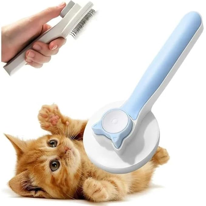 Generic Cat & Dog Grooming Brush, Pink - Self-Cleaning Slicker Brush with Massage Particles, Removes Loose Undercoat, Ergonomic Handle