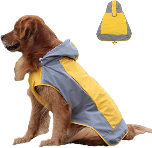 Dogs Packable Lightweight Raincoat: Pet Dog Hood Waterproof Coats Yellow Size 7