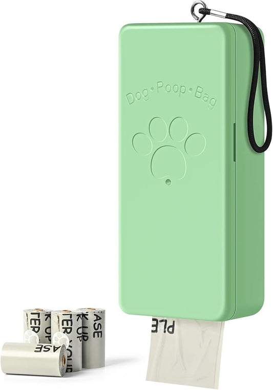 Dog Poop Bag Dispenser, Wall-Mounted Dog Bag dispenser Outdoor or Indoor for Doggy and Pets, Green Poop Holder for Yard and Park, Included 4 Rolls (60 Bags)