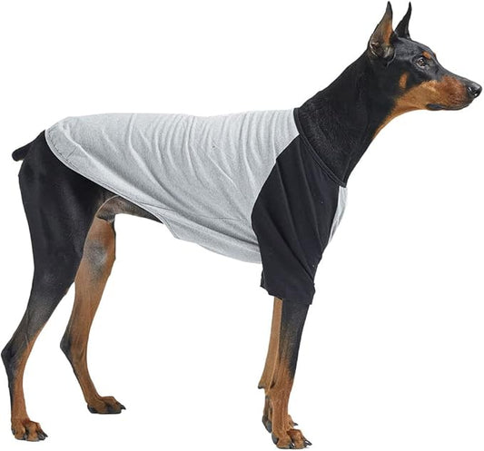 Dog Shirt for Small and Large Dogs Raglan Cotton T-Shirts Soft Breathable Dog Shirts pet Clothes Gray Series (X-Large, Gray/Black)