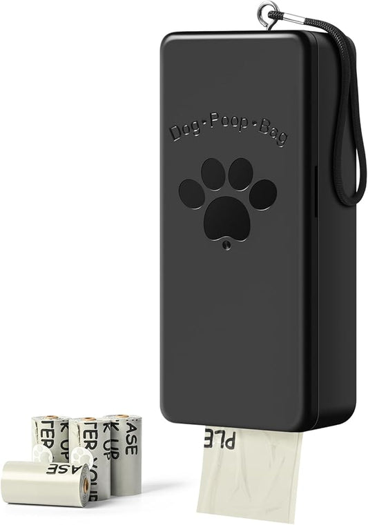 Dog Poop Bag Dispenser, Wall-Mounted Dog Bag dispenser Outdoor or Indoor for Doggy and Pets, Black Poop Holder for Yard and Park, Included 4 Rolls (60 Bags)