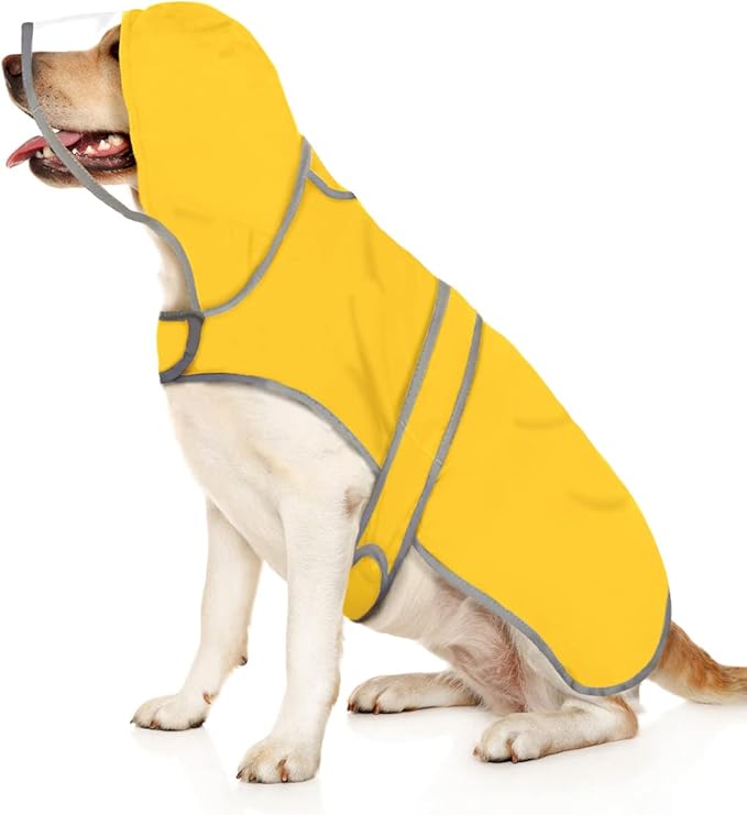 HDE Dog Raincoat with Clear Hood Rain Jacket Poncho for Small Medium Large Dogs Yellow - XL