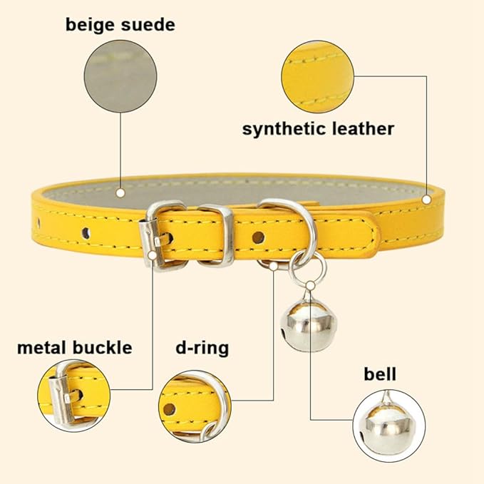 Black XXS Dog Collar with Bell, Soft Pu Leather Puppy Collars Adjustable Buckle for XS Extra Small Medium Tiny Male Boys Girls Pets Cats Kitten Teacup Yorkie XX-Small