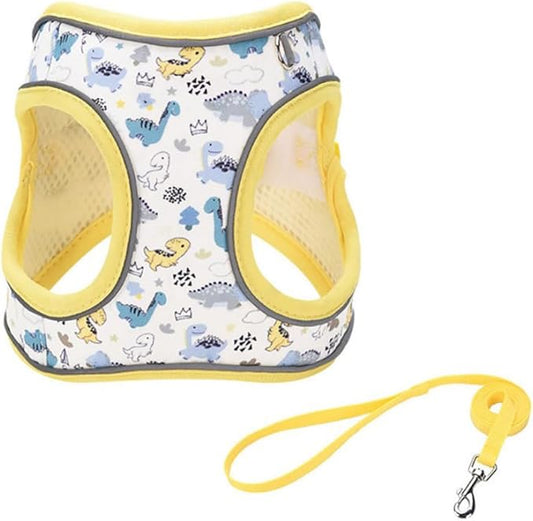 Step in Dog Harness and Leash Set, Flower Adjustable Easy Walk Puppy Harnesses, Soft Mesh Pet Vest Harness Small Size Dog Adjustable No Pull Dog Harness for Small Medium Dogs(Dinosaur, S)