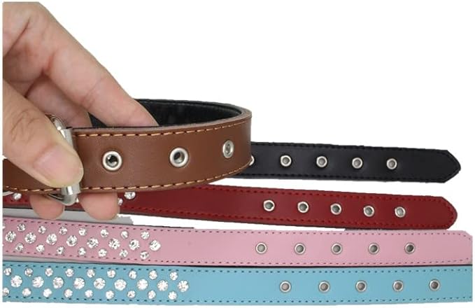 Rhinestones Dog Collar, Adjustable Sparkly Crystal Studded Genuine Leather Pet Dog Collar for Small and Medium Dogs (M, Purple)