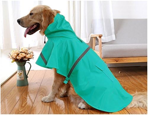 Mikayoo Large Dog Raincoat Adjustable Pet Waterproof Clothes Lightweight Rain Jacket Poncho Hoodies with Strip Reflective(Lake Blue,M)