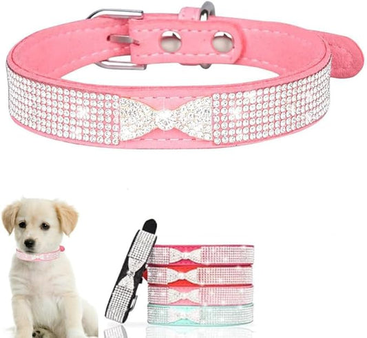 Serijoars Small Dog Collar with Rhinestone Crystal Diamond Colorful Bling Girl Puppy Cat Collars (XS, Pink3)