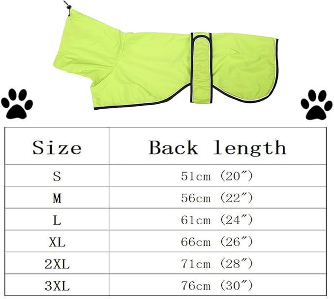 Dog Raincoat with Reflective Bar, Rain/Water Resistant, Adjustable Vest - Dog Raincoats for Greyhounds, Lurchers and Whippets - Light Green - M