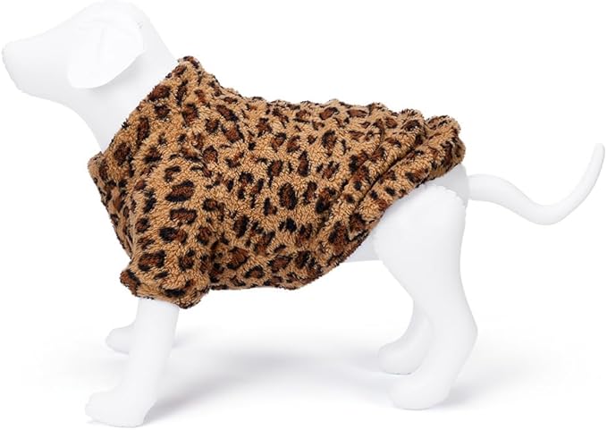 GreenJoy Leopard Print Dog Sweater – Stretchy Fleece Dog Turtleneck Sweatshirt for Puppies & Cats, Soft & Warm Pet Winter Clothes for Small, Medium & Large Dogs (Coffee Brown, Large/X-Large)