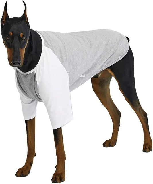 Dog Shirt for Small and Large Dogs Raglan Cotton T-Shirts Soft Breathable Dog Shirts pet Clothes Gray Series (3X-Large, Gray/White)