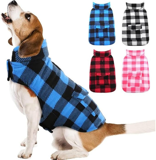 Kuoser Dog Winter Coat, Windproof Dog Fleece Jacket British Style Plaid Cold Weather Doggie Vest Coats, Reversible Cozy Warm Puppy Clothes Pet Apparel for Small Dogs XS