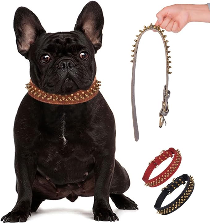 Spiked Dog Collar Soft Pu Leather Mushrooms Rivet Spike Studded Puppy Adjustable Pet Collars for Small Breeds (L, Black2)