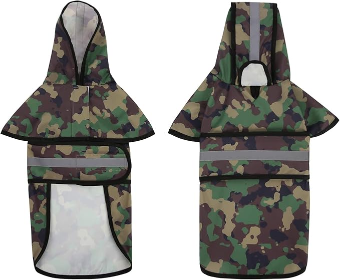 HDE Dog Raincoat Jacket Reflective Adjustable Hooded Pet Poncho Rain Coat with Leash Hole for Small to X-Large Dogs Camo - M