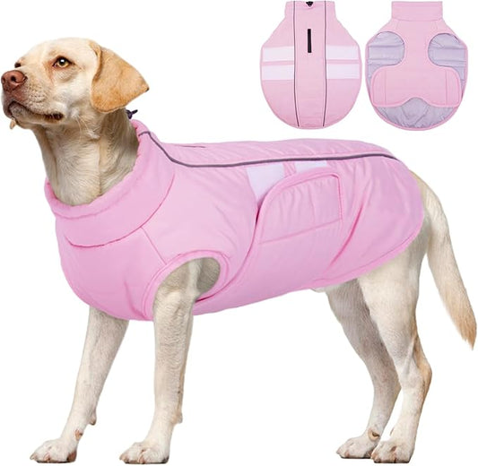 Kuoser Dog Jacket, Winter Dog Coats for Medium Dogs, Reflective Doggie Cold Weather Coats Pet Clothes, Puppy Snow Jacket for Frech Bulldog, Boston Terrier, Pink L